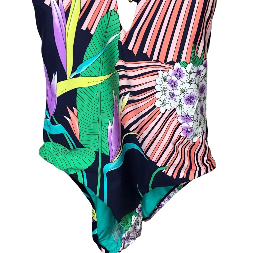 NEW Trina Turk Midnight Paradise V Plunge Swimsuit Sz 10 One Piece Stunning NWOT